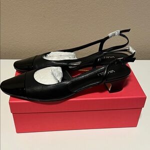 Vaneli Women's Black Patent Leather Slingback Flats